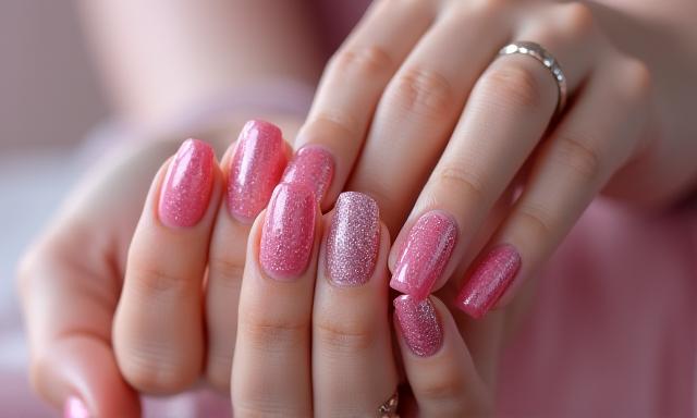 Glamouröses Nageldesign mit pinkem Glitzer